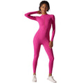 fashionpure color high elastic half-open zipper tight long jumpsuit sports running fitness long sleeves yoga clothes