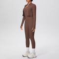 pure color brushed tight one-shoulder vest nine-point long three-piece sports running fitness yoga suit