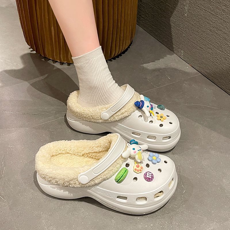 Little red book's same style crocs shoes for women winterfleece-linedheattechcute non-slip couple cotton slippers for home and outdoor wear for nurses