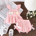 Amazon new arrival: summer solid color flutter sleeve floral puff top with bow detail and hip-hugging shorts - infant & toddler clothing