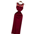 Luxury chic mesh panel sleeveless knit dress -  summer slim fit bodycon dress