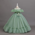 girls' off-the-shoulder lace patchwork long mesh princess dress - ready stock wholesale flower girl dress
