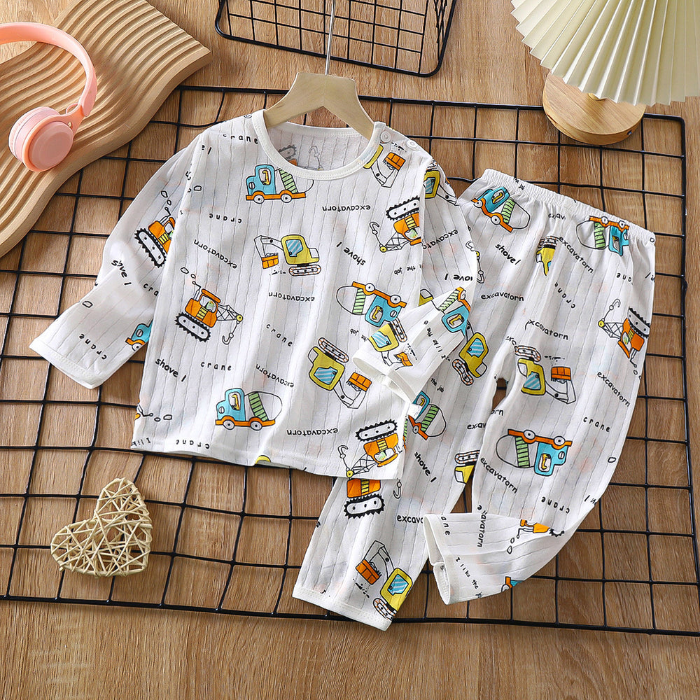 new children's pure cotton pajama set - summer long sleeve sleepwear, lightweight air conditioning suit for boys and girls