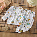 new children's pure cotton pajama set - summer long sleeve sleepwear, lightweight air conditioning suit for boys and girls