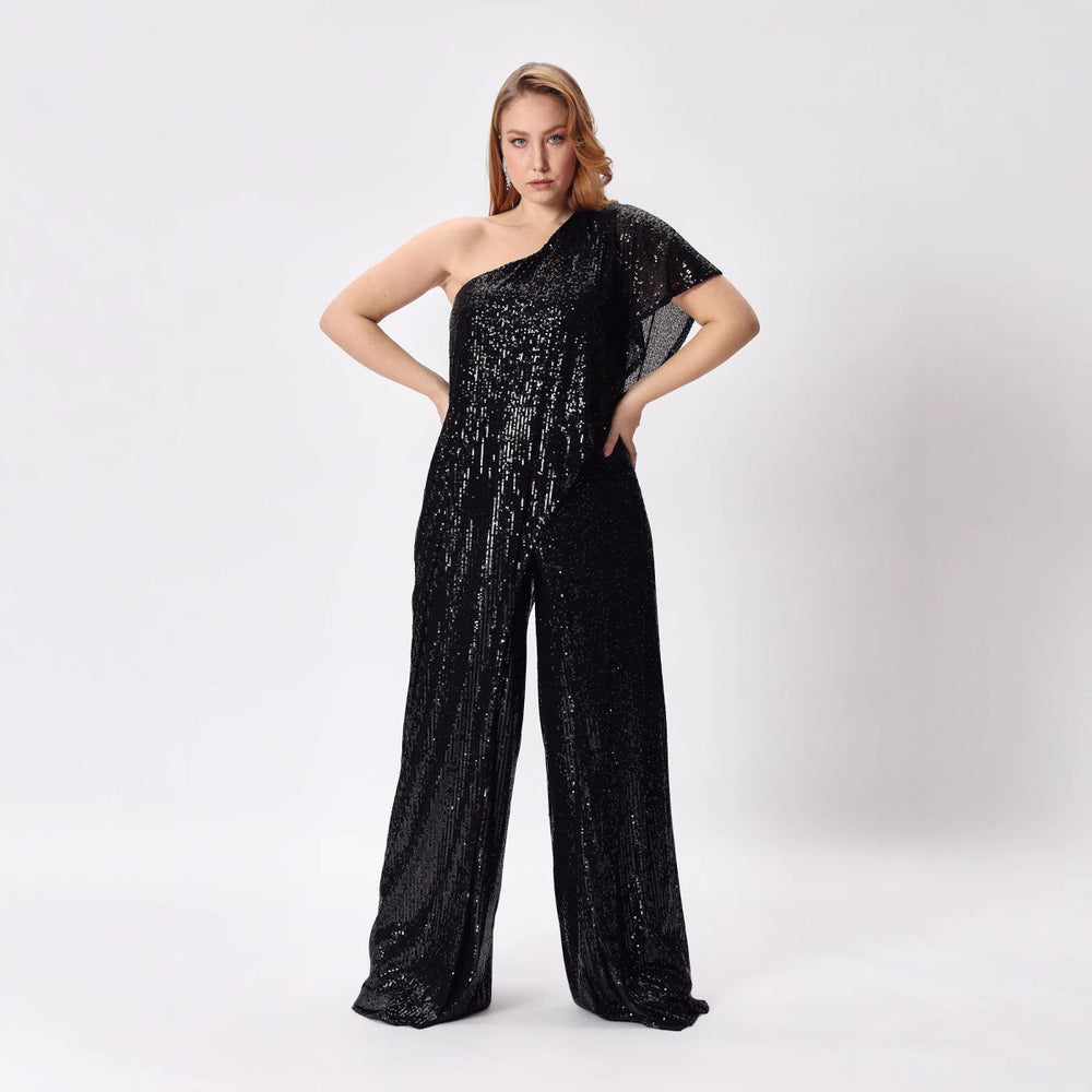 European and american cross-border women's high-end sleeveless bodycon belted dress, amazon one-shoulder sequin ruched jumpsuit