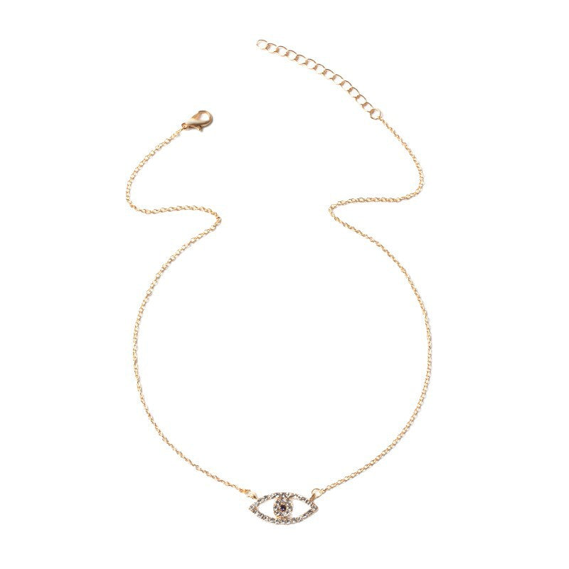 Diamond-encrusted devil's eye necklace wholesale european and american popular nicheaccessible luxury jewelry women's clavicle chain simple eye pendant