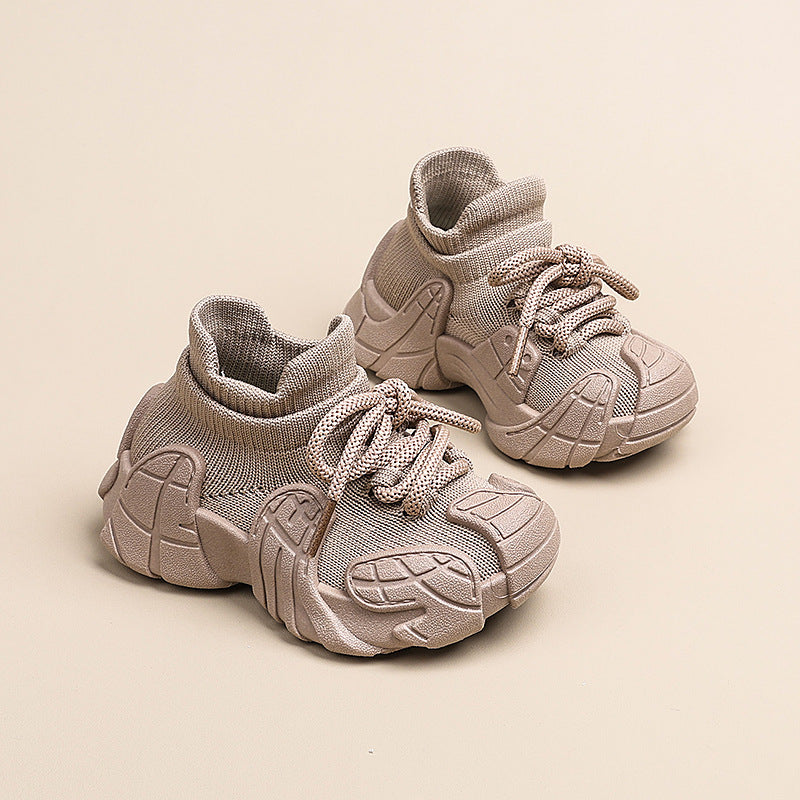 Kids' athletic shoes - spring/autumn boys' casual sneakers, mesh flyknit girls' sock shoes, baby white shoes, ages 1-7