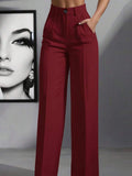 european and american  independent station pure colorcasual women's high waist pleated loosepants work pants trousers