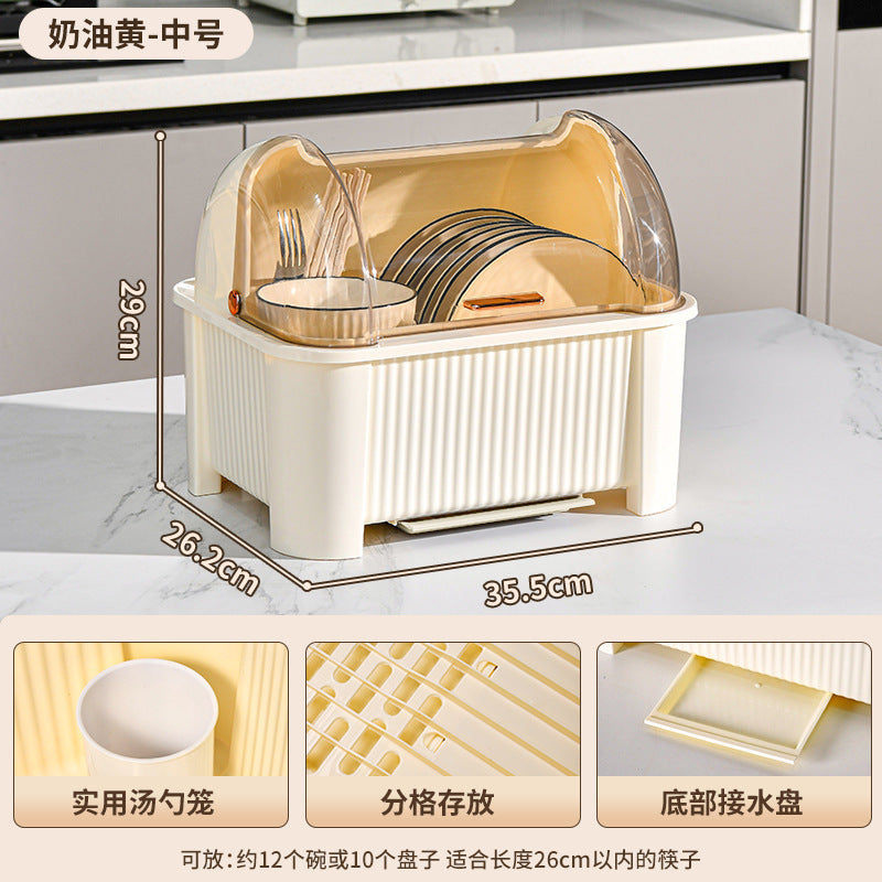 Golden Cat Kitchen Drain Cupboard with Lid Bowl Box Dishes Plates Chopsticks Cutlery Household Shelves Storage Box
