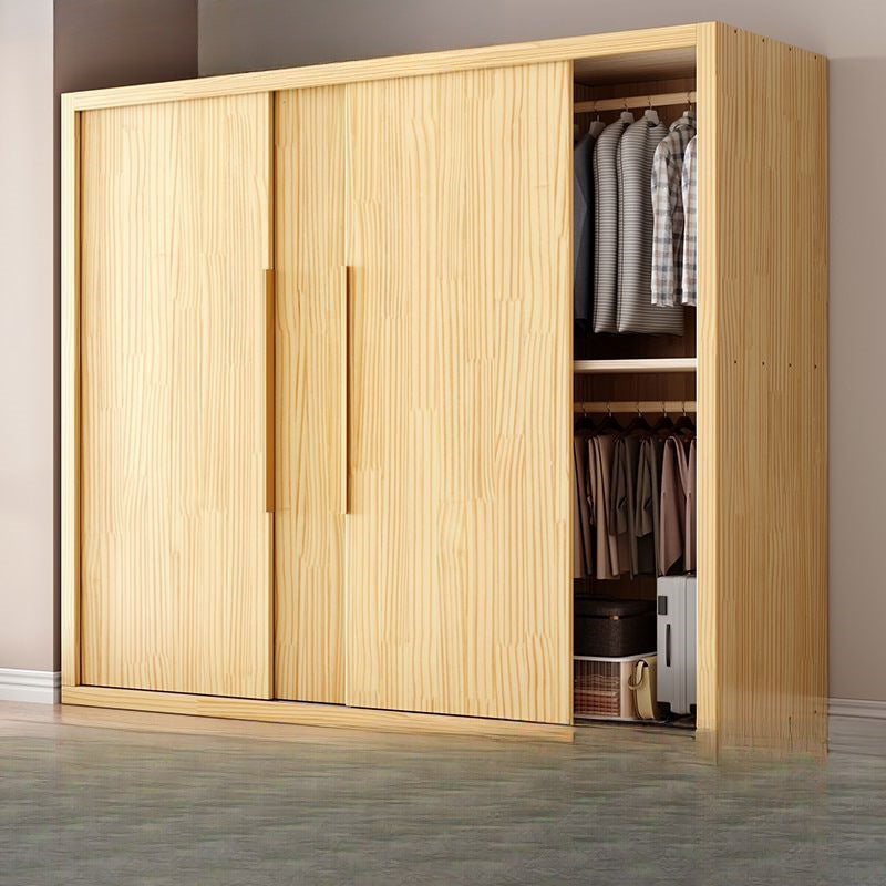 Solid wood wardrobe, all solid wood, thickened, scandinavian style, sliding door wardrobe, casualfor home bedroom, large capacity storage cabinet