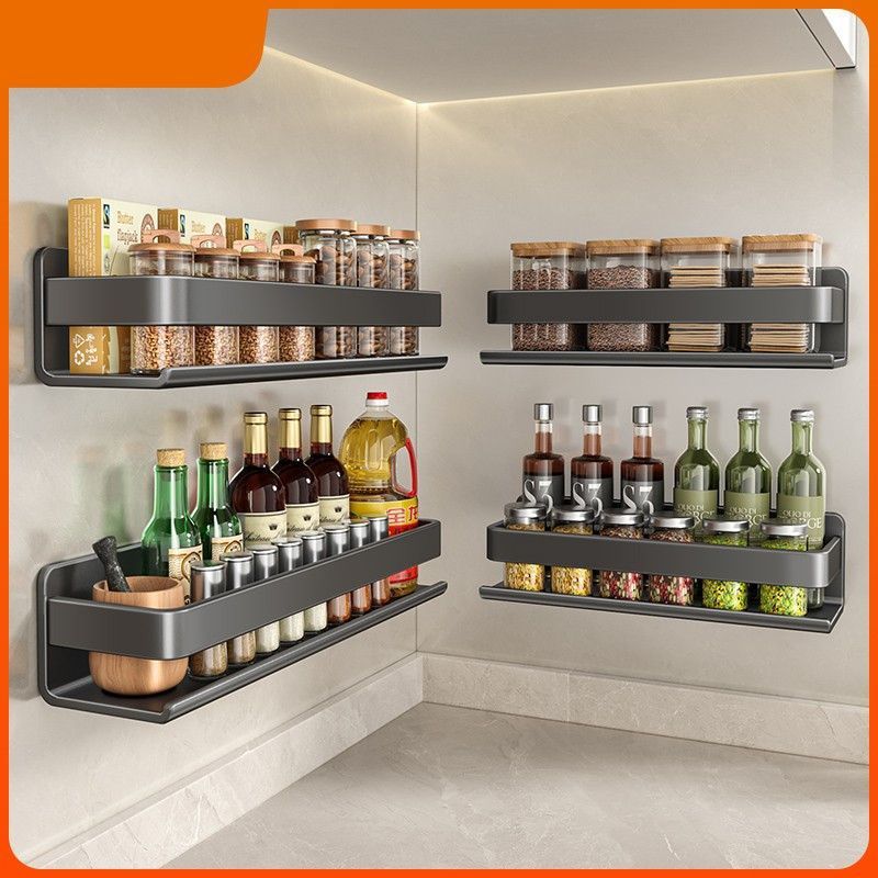 Popular Space Aluminum Kitchen Oil Salt Sauce Vinegar Seasoning Shelf No Punching Seasoning Box Can Bottle Storage Rack