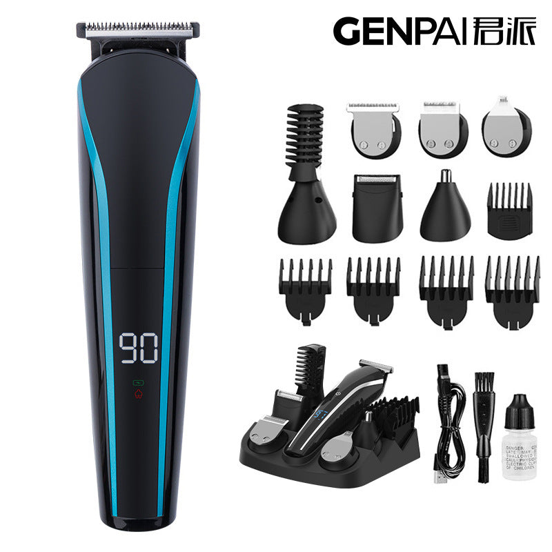 Electric hair clipper multifunctional electric grooming suit nose hair trimmer hairdresser bald shaver digital display shaver washable portable