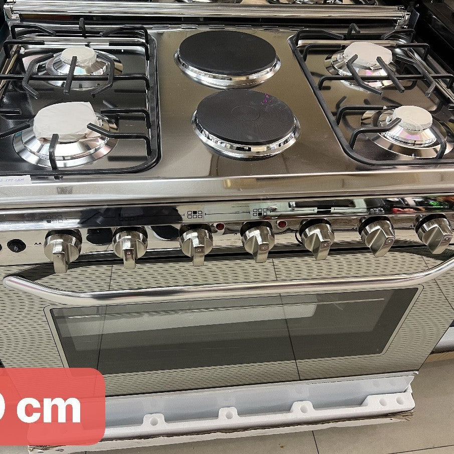 Four 4 gas two 2 electric burner stove with oven one-piece upright 900mm outlet 1 piece for sale