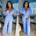 Spring/summer hot seller: european and american cross-border women's fashion -  style sexy solid color drawstring short sleeve loose wide leg jumpsuit