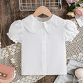 Summer girls' blouse - cross-border supply - pure white peter pan collar puff sleeve cute t-shirt top for young children
