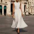 summer new arrival: european and american style polka dot sleeveless dress - french-inspired cinched waist, elegant maxi dress, slimming women's style