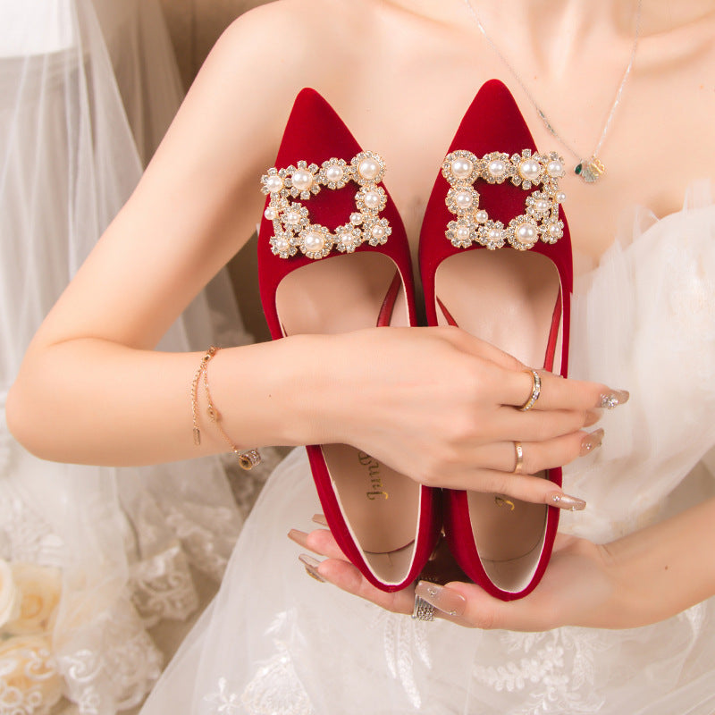 Chinese xiuhe wedding shoes for women 2024 new arrival wedding dress shoes thick heel non-tiring red engagement shoes bridal shoes