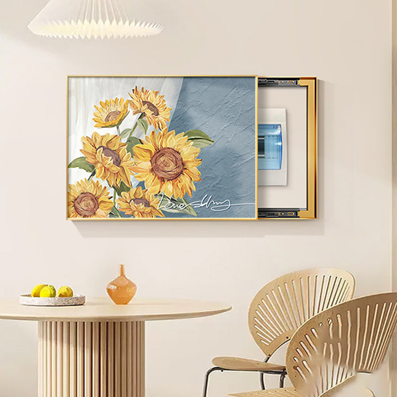 Nordic sunflower restaurant meter box decorative painting living room occlusion box power supply mural switch main switch box hanging painting