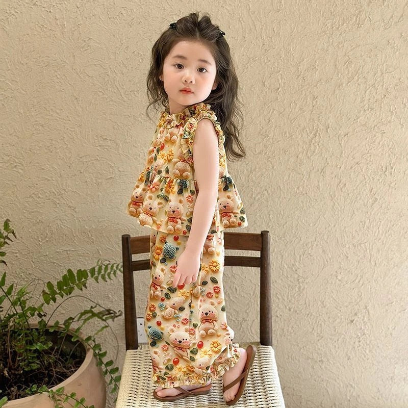 Girls' cartoon dress set - trendy and cute summer outfit for toddlers and young girls - casual floral print