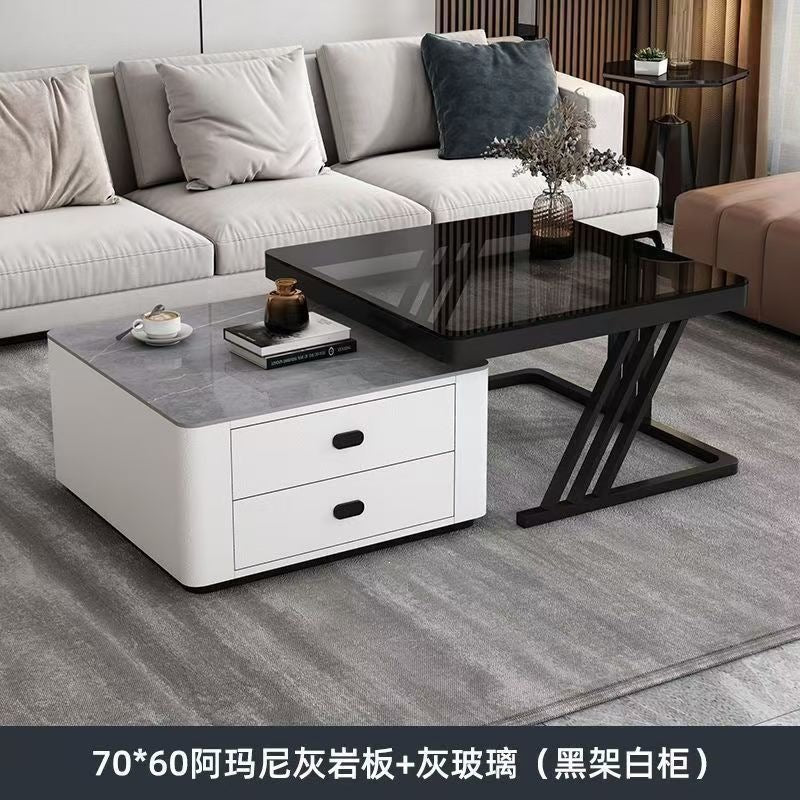 Modern minimalist extendable coffee table, luxury home rock slab coffee table, minimalist small apartment square modular coffee table