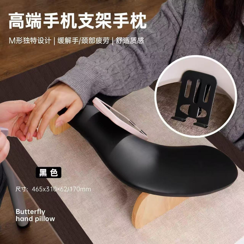 New nail art foldable hand rest with phone holder - u-shaped, tiltable, soft desktop arm support tool, perfect for salon use