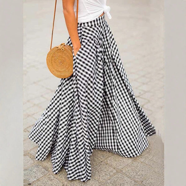 Foreign trade 2025 spring and summer new wish elegant versatile temperament plaid medium length high waist pendulum skirt drape skirt