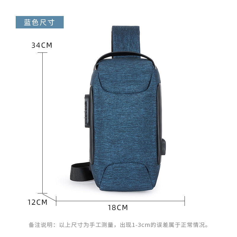 Customized combination lock men's breast bag, messenger bag, Oxford cloth sports men's bag, one shoulder messenger bag, logo customization can be printed.