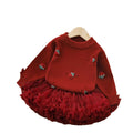 Girls' sweater two-piece set: new autumn/winter sweet & chic sequin strawberry knit pullover top & tutu skirt outfit
