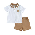 Children's clothing white polo shirt + brown shorts fashioncasualtwo-piece set