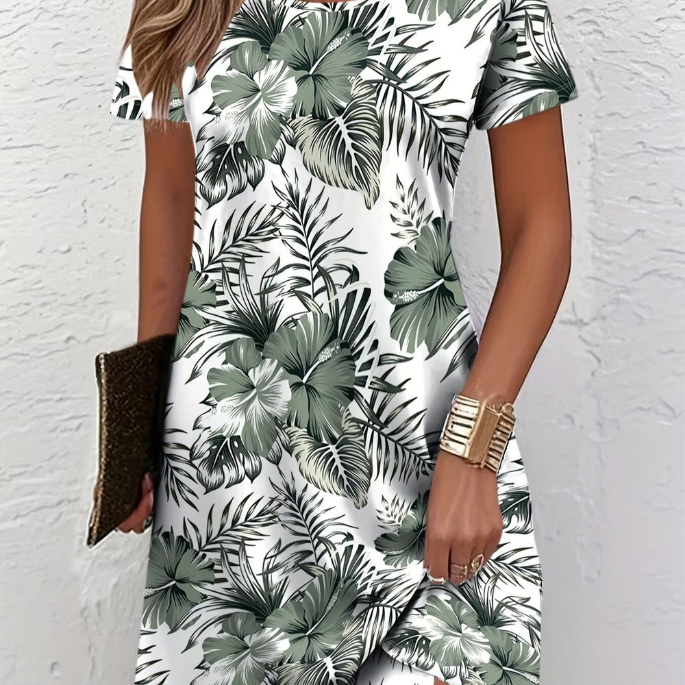 wholesale women's short-sleeved dresses, fashionable women's dresses for spring, summer, and autumn, new cross-border printed designs