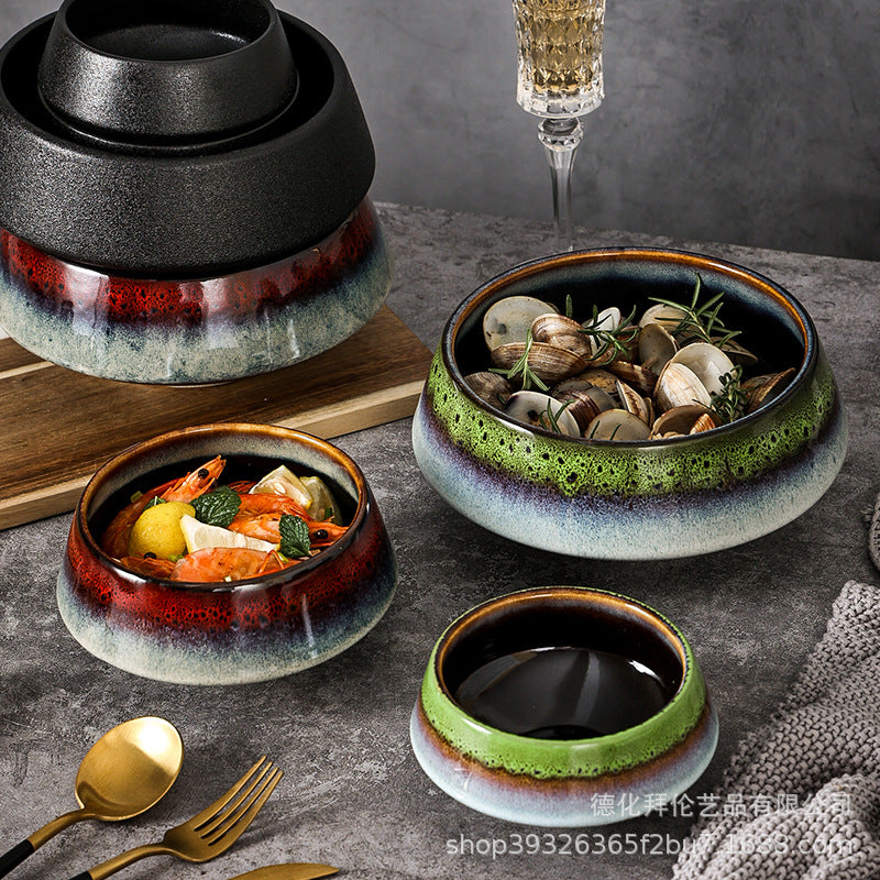 Japanese style creative tableware kiln-turned bowl, household salad bowl, dessert bowl, tall conical bowl for serving dishes
