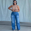 European and american style high-waisted jeans -  cross-border women's fashion trendy multi-pocket straight-leg cargo casual pants