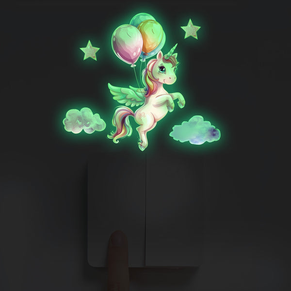 Luminous balloon unicorn white cloud star wall sticker living room bedroom room sticker self-adhesive sticker wholesale
