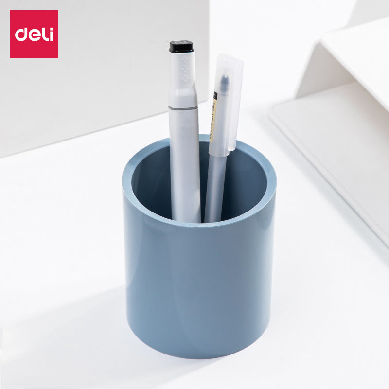 Deli NS023 round pen holder simple and fashionable high school student office desktop stationery storage pencil case wholesale