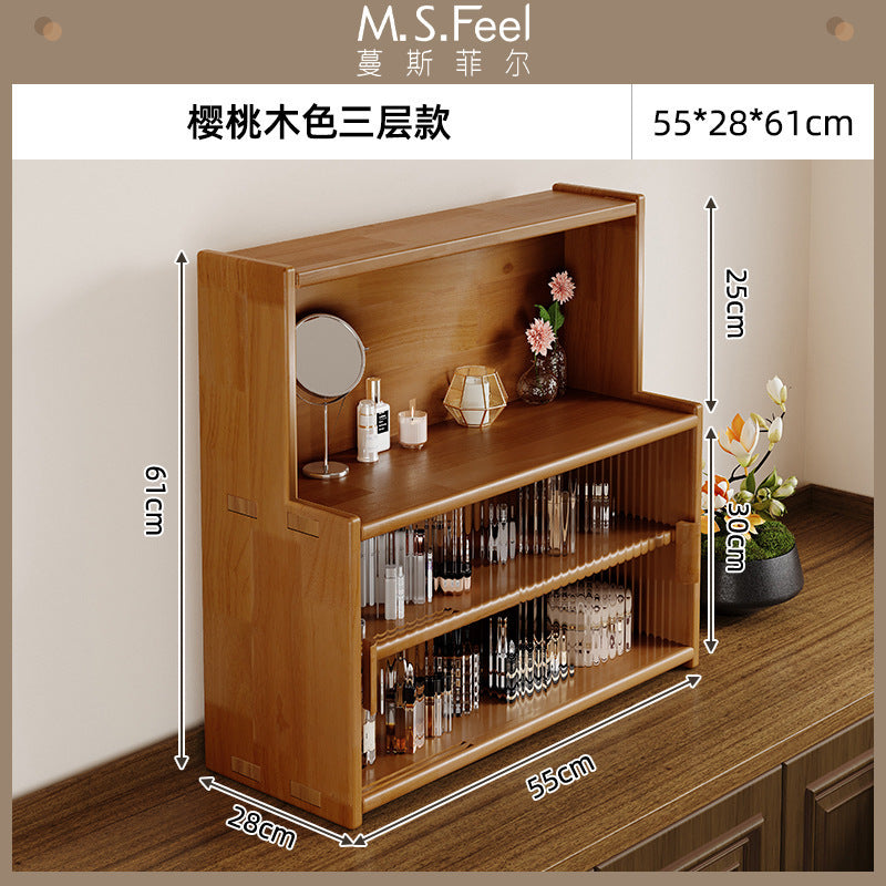 Solid wood desktop cosmetics storage box rack countertop sundries storage cabinet desk figure display finishing cabinet