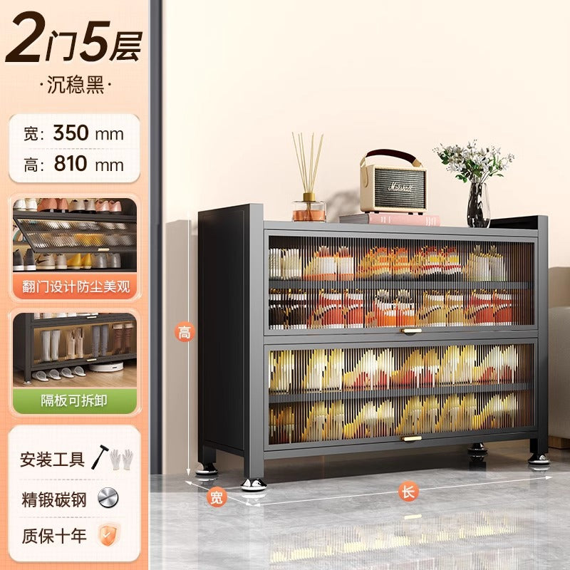 Steel shoe cabinet for home, all-in-one entryway cabinet, multi-layer large capacity storage cabinet, metal dustproof shoe rack