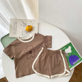 Korean style summer two-piece set for baby boys and girls - cute cartoon waving bear short-sleeve and shorts loungewear set