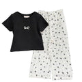 Girls' short-sleeve outfit:  summer new arrival - stylish korean style bow top and wide-leg pants set for kids