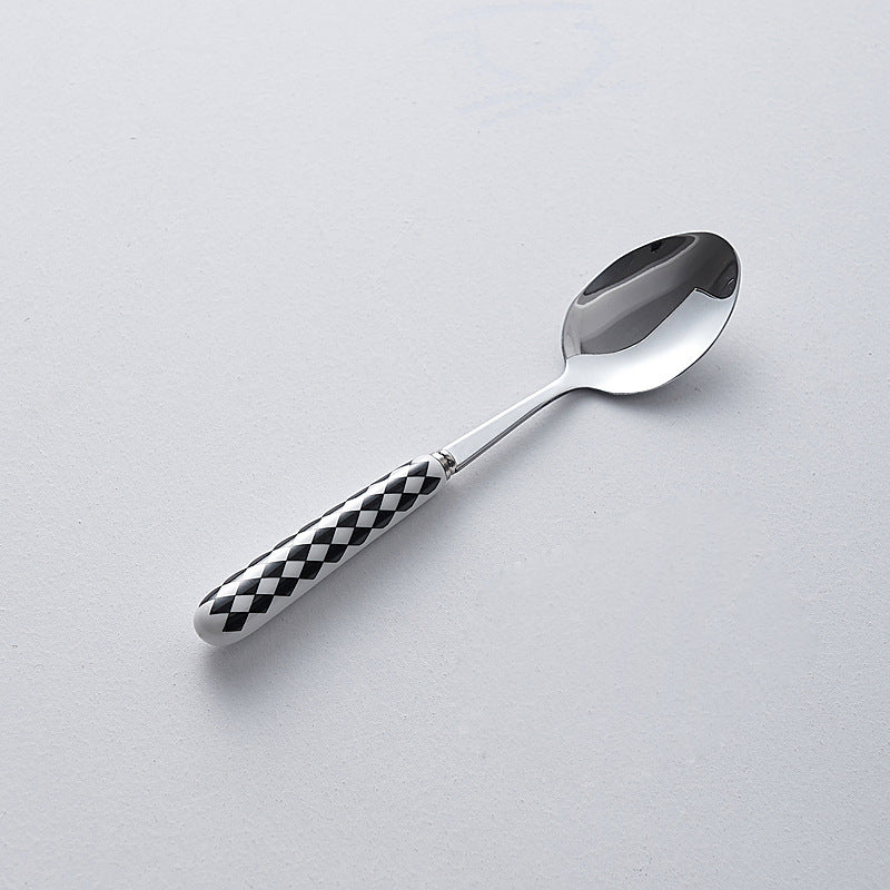 Minimalist ceramic handle cutlery set - polka dot design stainless steel tableware - creative, high-value steak knife and fork wholesale