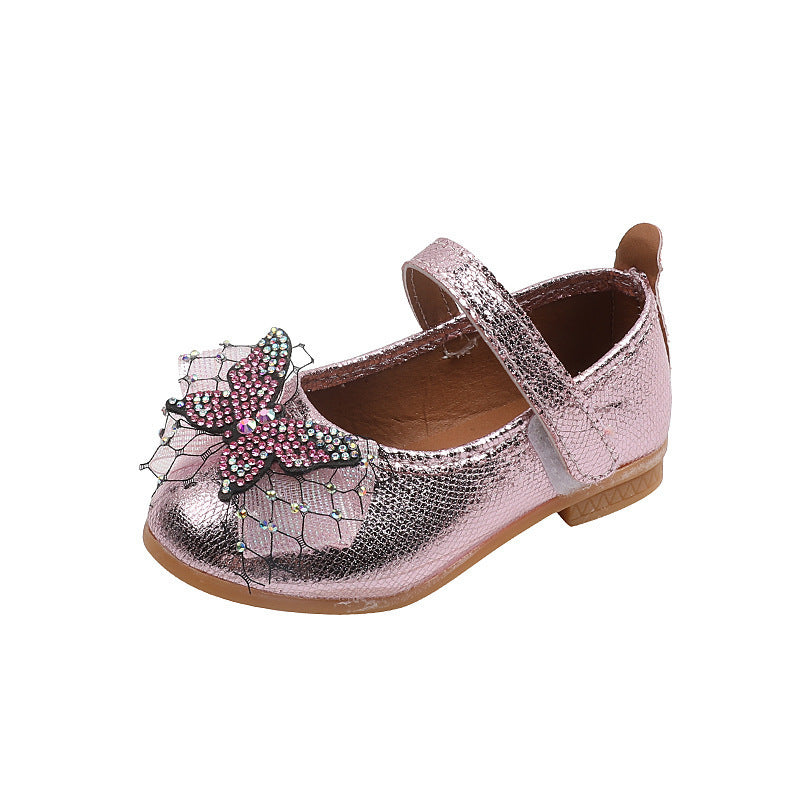 Girls' princess shoes - spring/autumn leather shoes for baby girls - children's shoes - bowknot flats - summer velcro closure - little princess style