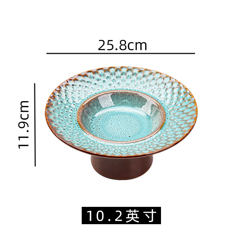 Vintage creative personalized ceramic high-footed plate - stylish stone texture dessert, pastry, and soup serving dish for restaurants and hotels