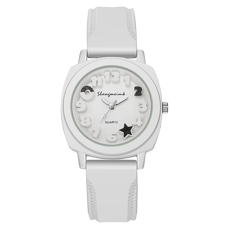 Wholesale foreign trade silicone embossed watch fashion casual women's square quartz watch with simple candy color strap