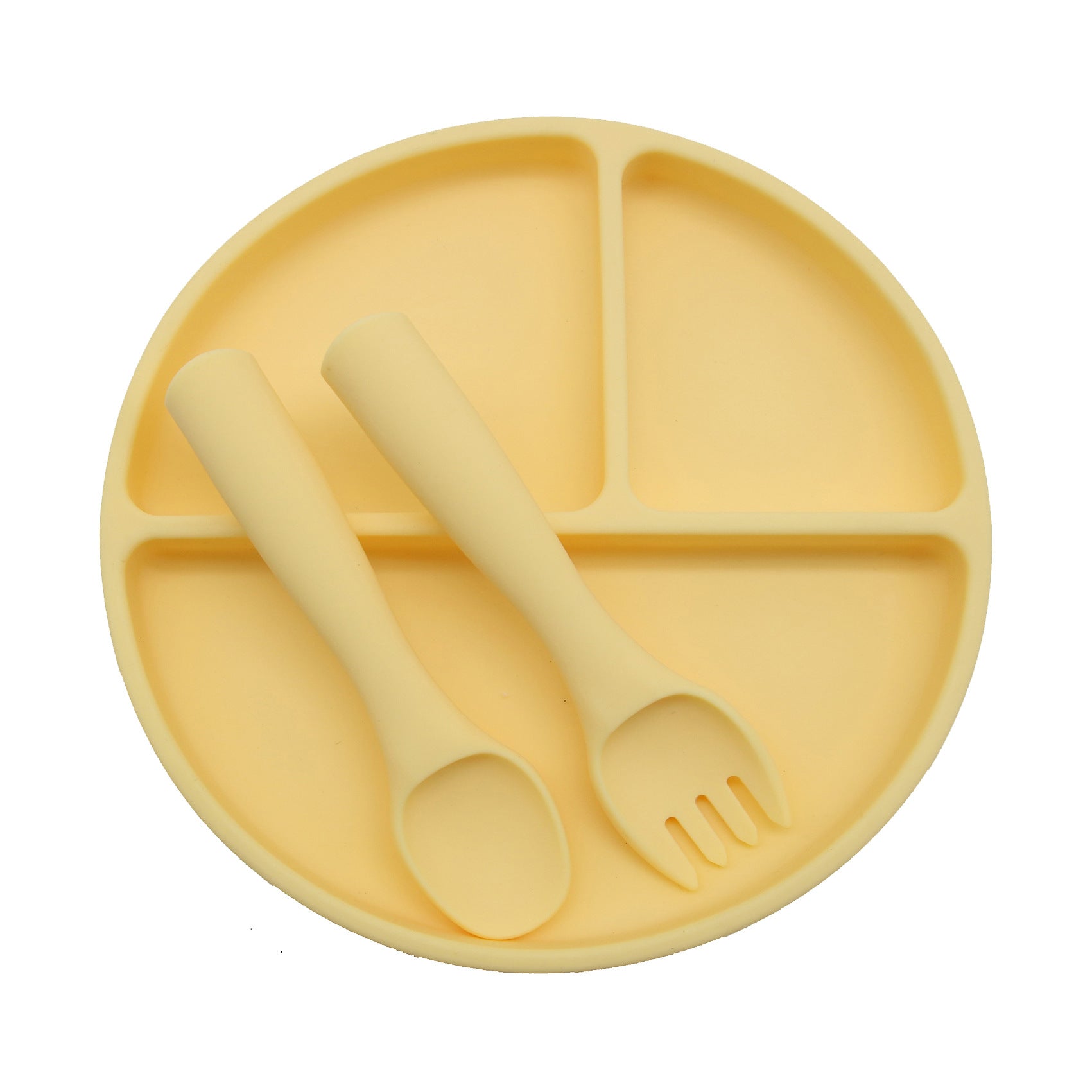 Cross-border wholesale round silicone dinner plate, baby and children's suction cup integrated tableware, learning to eat training grid plate, complementary food bowl