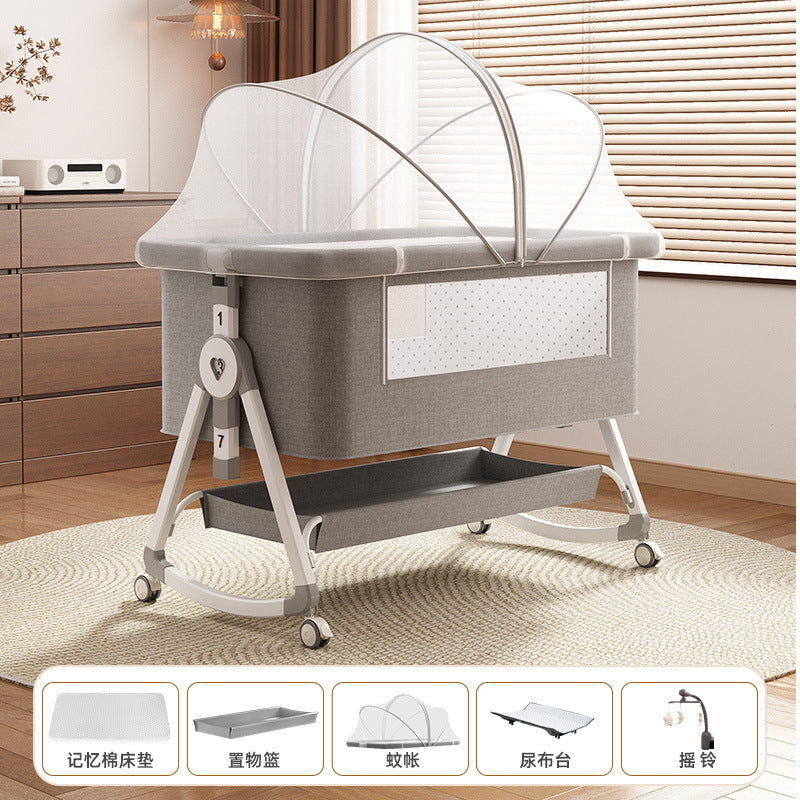 Foldable movable adjustable height crib newborn portable baby bed patchwork bed multifunctional baby bed