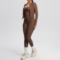 Fashion cross-border new cloud-sensing brushed sports vest flap pocket pantscasual hip-lifting fitness yoga wear three-piece set