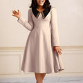 D461   fashionpure color women's long sleeves lapel eleganceslimming look large swing african exportdress
