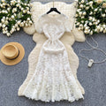 High-end elegant women's dress -  summer french chic, luxurious, heavily embellished, openwork crochet lace, slim-fit mermaid maxi dress