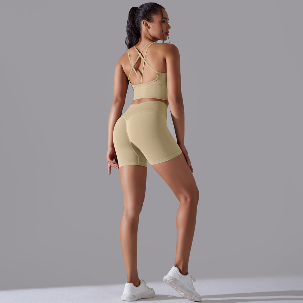 European and american sexy backless bra sports tank top high-waisted butt-lifting leggings seamless yoga outfit quick-dry fitness set