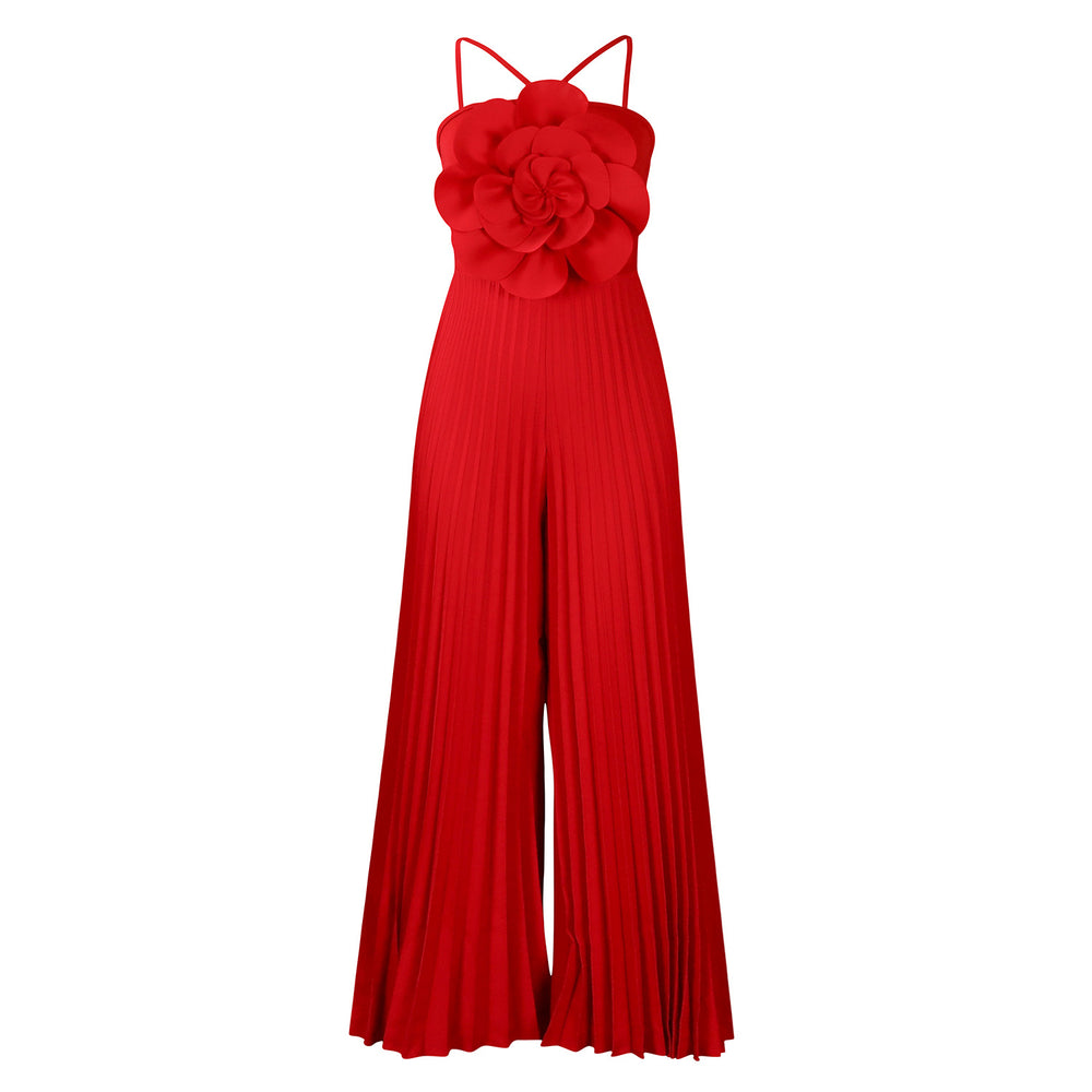 D554export women's clothing new arrivalelegantpure colorfashionsexy large flowerpure color pleated african jumpsuit