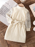 new cross-border girls' dress: european & american style, textured fabric with lace trim